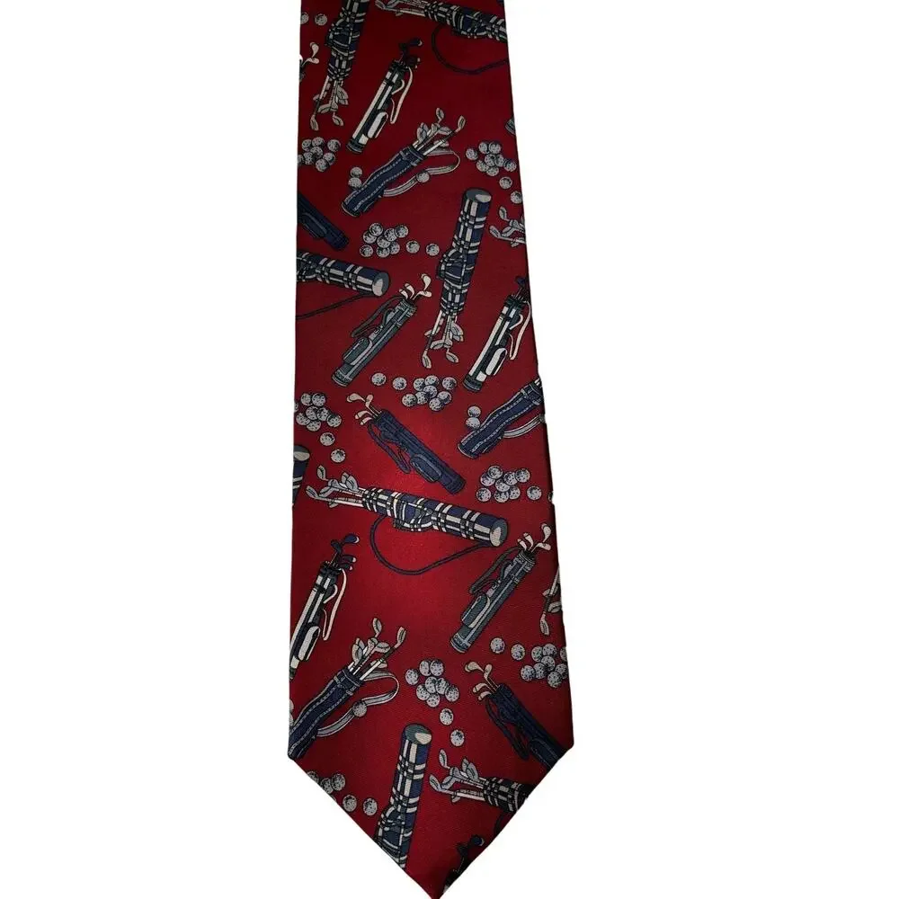 Hathaway Golf Silk Mens Neck Tie Novelty Image with‎ Golf Club Bag Burgundy